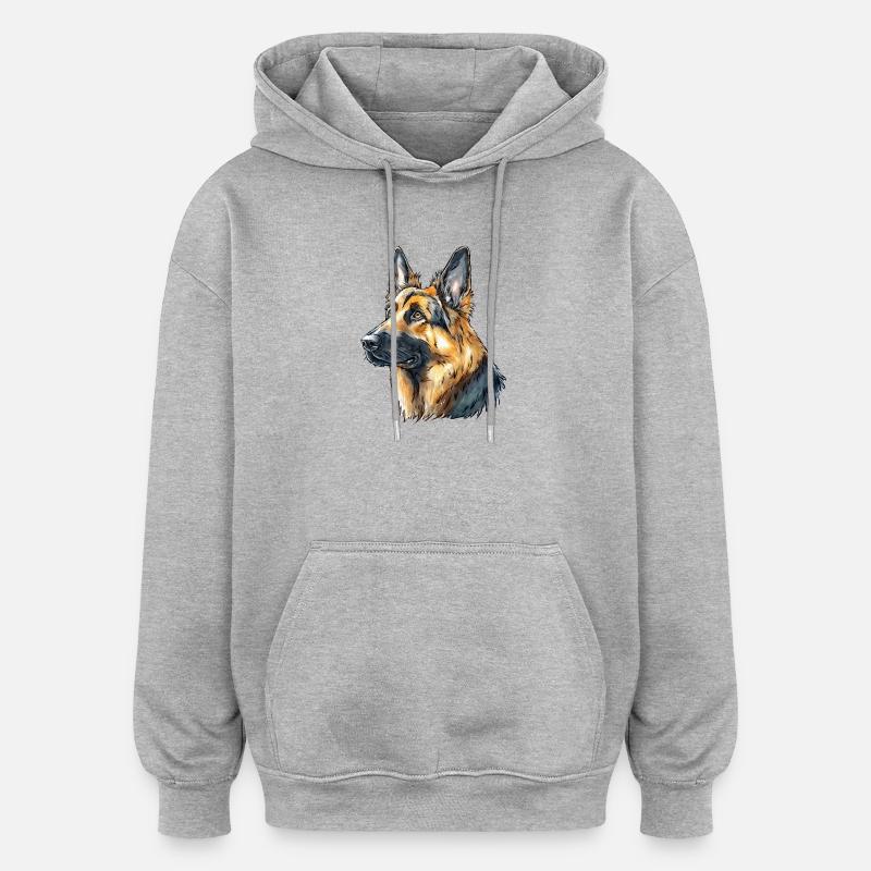 Portrait de berger allemand - Sweat à capuche oversize unisexe - gris chiné