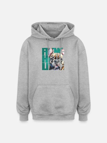 French Bulldog Portrait - Oversized Unisex Hoodie - heather grey