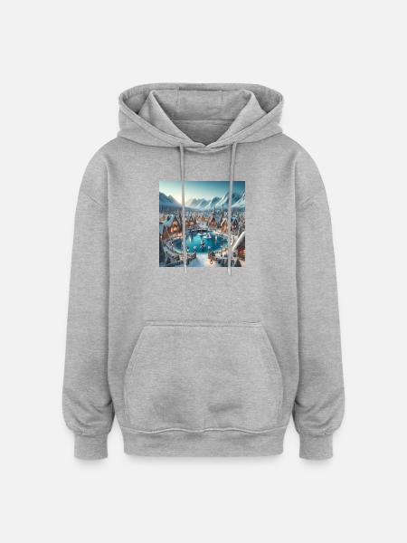 Scandinavian Christmas Village - Oversized Unisex Hoodie - heather grey