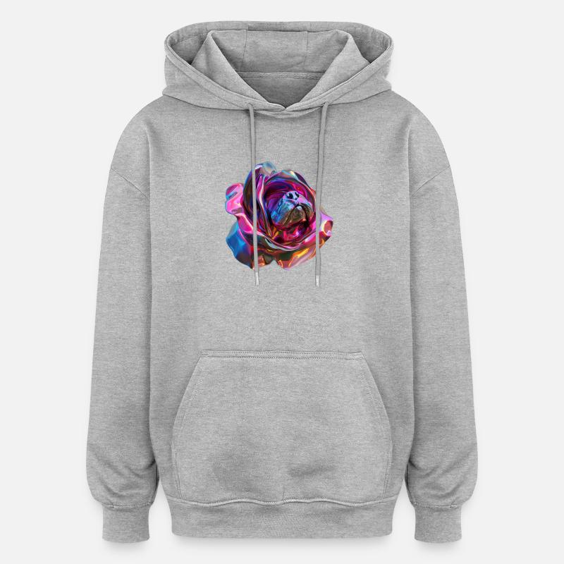 museau de chien dans une rose - Sweat à capuche oversize unisexe - gris chiné