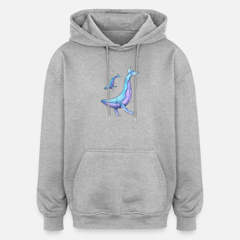 Buckelwal mit Kalb - Oversized Unisex Hoodie - Grau meliert