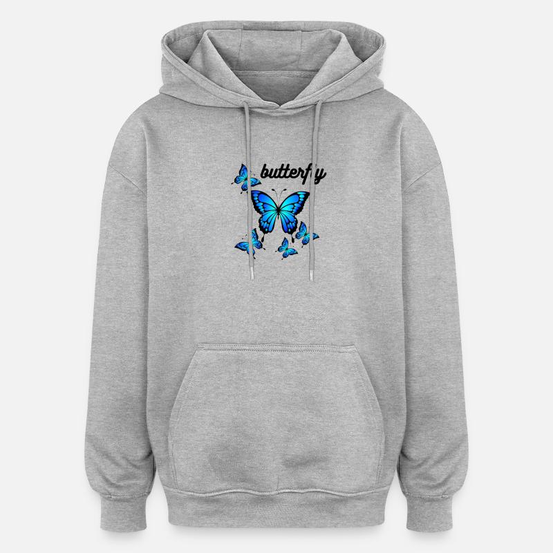 Papillons bleus sur Midnight Black - Sweat à capuche oversize unisexe - gris chiné