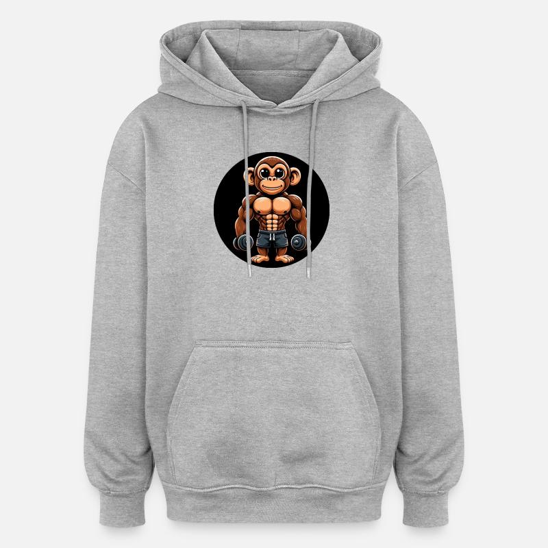 Monkey Chimpanzee Bodybuilder Training - Oversized Unisex Hoodie - heather grey