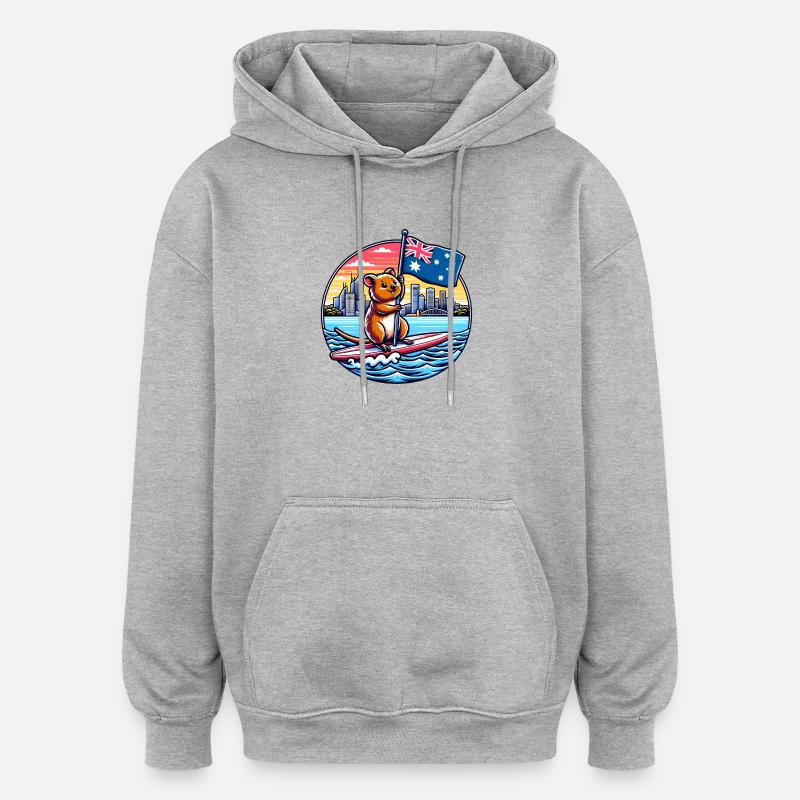 Design de surf australien Quokka - Sweat à capuche oversize unisexe - gris chiné