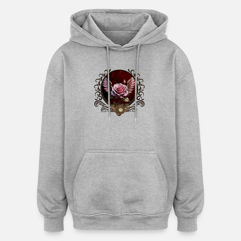 Wunderbare Steampunk-Rose mit Flügeln. - Oversized Unisex Hoodie - Grau meliert