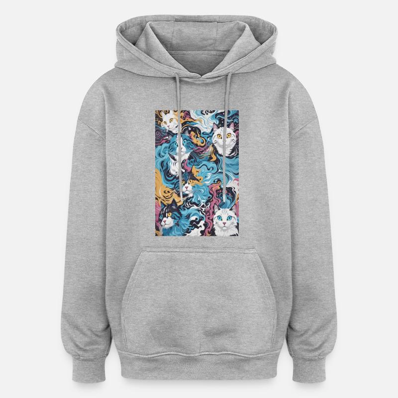 Motif de chat - Sweat à capuche oversize unisexe - gris chiné