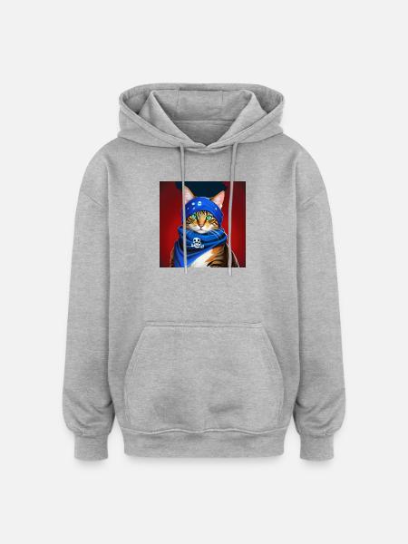 chat bandana bleu - Sweat à capuche oversize unisexe - gris chiné