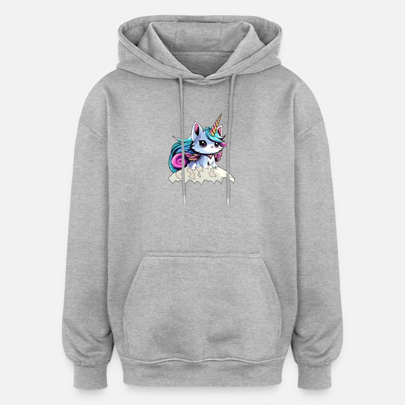 Fee Einhorn Katze - Oversized Unisex Hoodie - Grau meliert