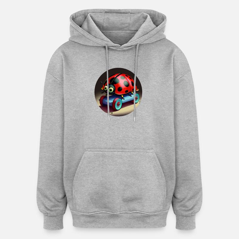 Ladybug on skateboard - Oversized Unisex Hoodie - heather grey