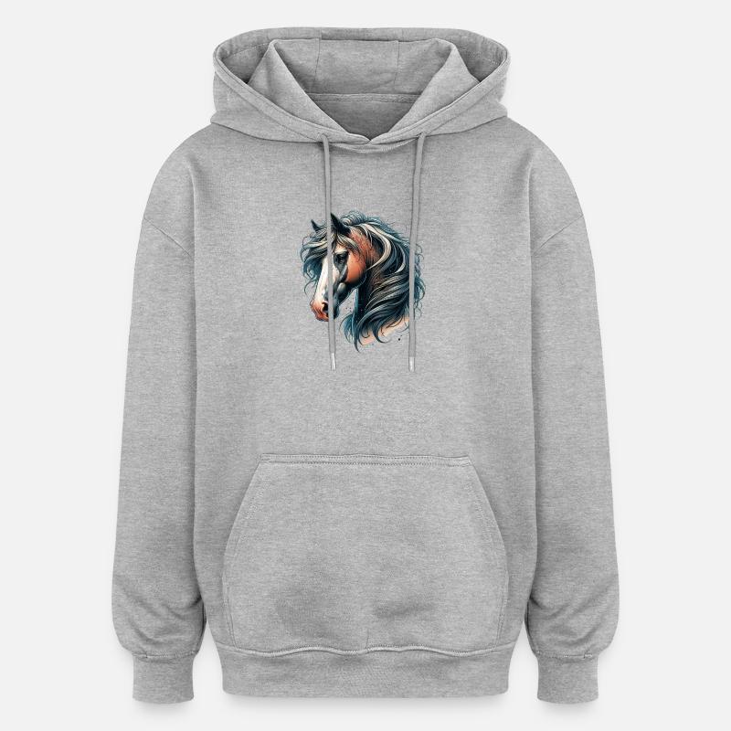 Pferdekopf mit fließender Mähne - Oversized Unisex Hoodie - Grau meliert