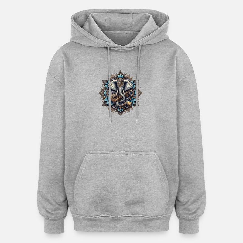 Elephant mandala in steampunk style - Oversized Unisex Hoodie - heather grey