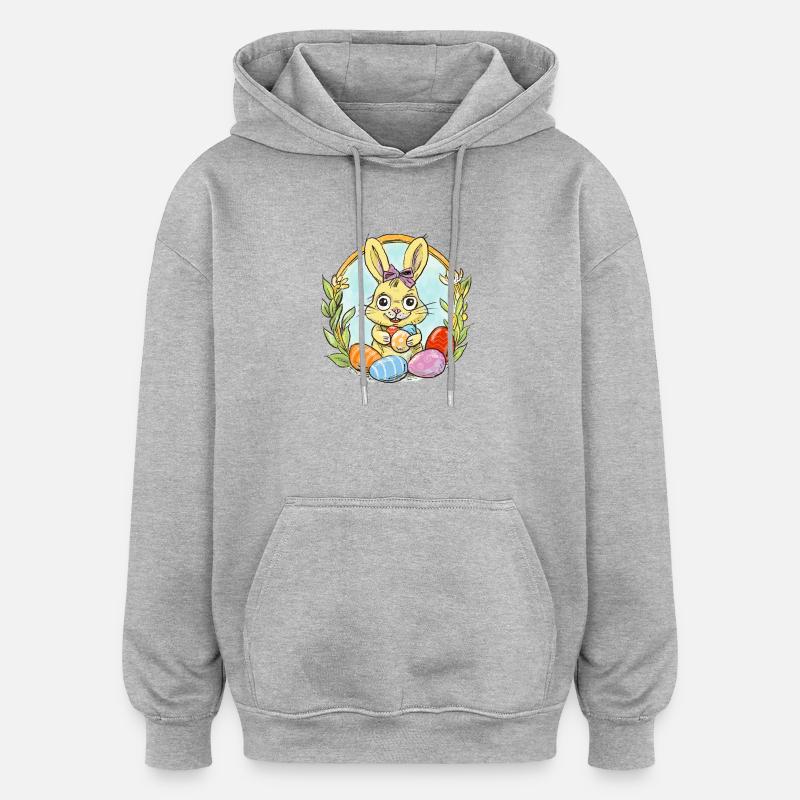 Osterhäschen mit farbigen Eiern - Oversized Unisex Hoodie - Grau meliert
