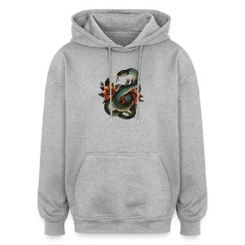 Mystische Schlange mit floralen Akzenten - Oversized Unisex Hoodie - Grau meliert - Vorne - Noah (186cm)