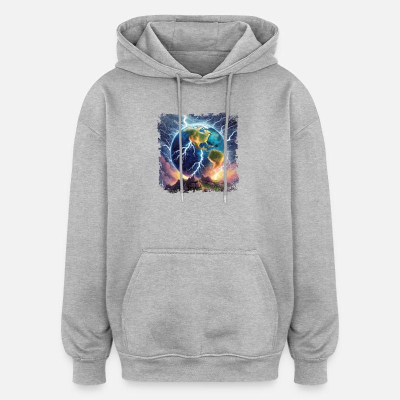 Globe jonché d’éclairs - Sweat à capuche oversize unisexe - gris chiné