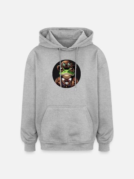 Frog in Steampunk Outfit - Oversized Unisex Hoodie - heather grey