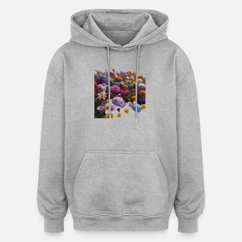 Bunte Blumen - Oversized Unisex Hoodie - Grau meliert