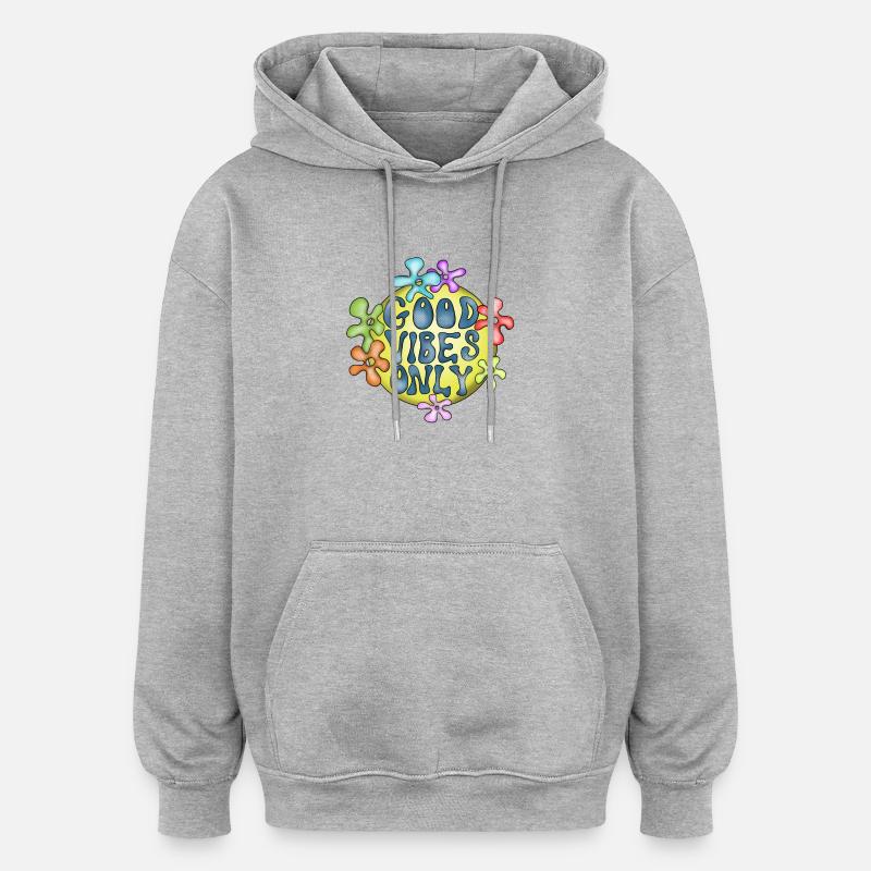 Hippie Amour Paix Design - Sweat à capuche oversize unisexe - gris chiné