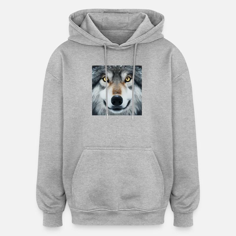 Der Blick des Wolfes - Oversized Unisex Hoodie - Grau meliert
