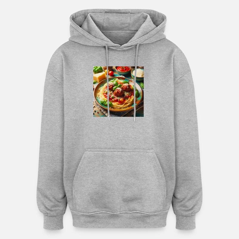 Spaghetti à la viande - Sweat à capuche oversize unisexe - gris chiné