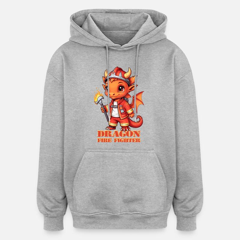 Brigade de pompiers dragons - Sweat à capuche oversize unisexe - gris chiné