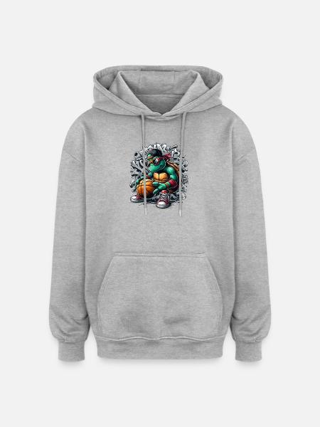 Basketball Turtle Sunglasses Graffiti - Oversized Unisex Hoodie - heather grey