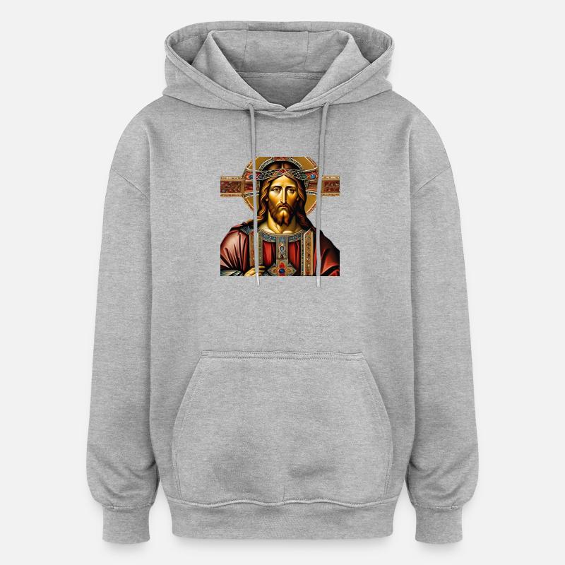 Croix de Jésus - Sweat à capuche oversize unisexe - gris chiné