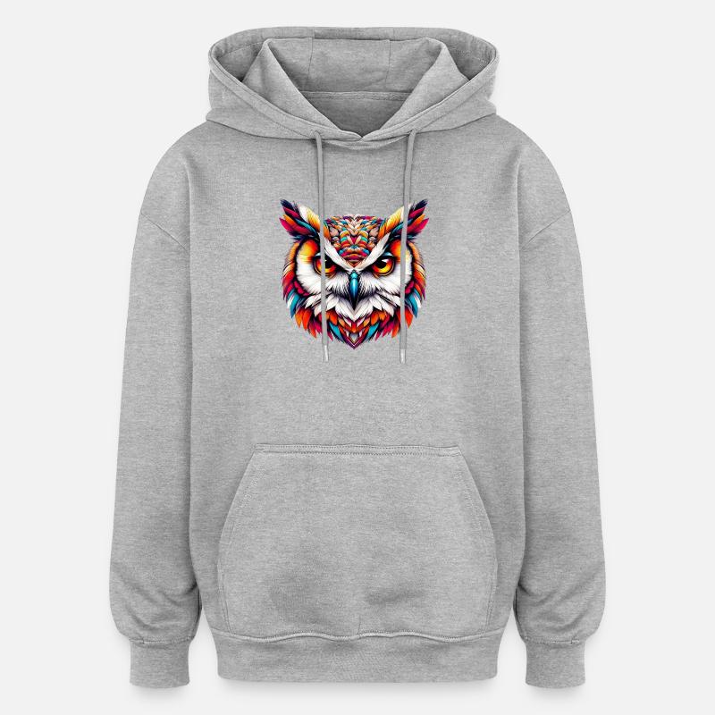 Hibou - Sweat à capuche oversize unisexe - gris chiné