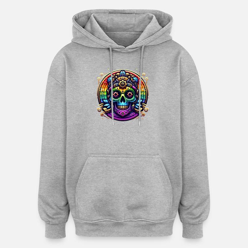 Crâne arc-en-ciel métallique 2 - Sweat à capuche oversize unisexe - gris chiné