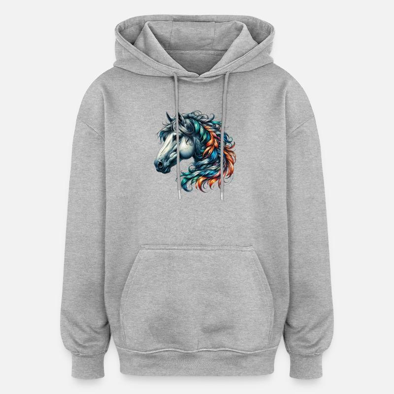 Cheval - Sweat à capuche oversize unisexe - gris chiné