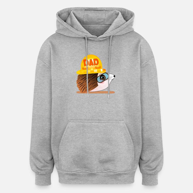 Papa hérisson - Construction - Sweat à capuche oversize unisexe - gris chiné