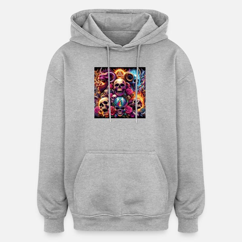 Totenköpfe, Farben und Blumen - Oversized Unisex Hoodie - Grau meliert