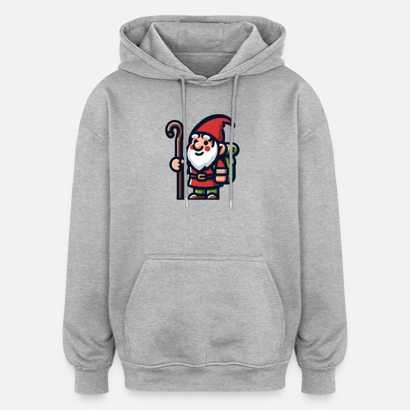 Gnome itinérant : le voyageur pionnier - Sweat à capuche oversize unisexe - gris chiné