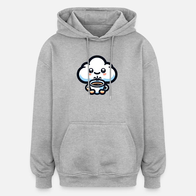 Cumulus de caféine : le nuage joyeux - Sweat à capuche oversize unisexe - gris chiné