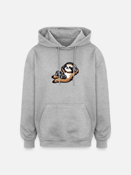 Game On Sloth: The Chill Gamer - Oversized Unisex Hoodie - heather grey