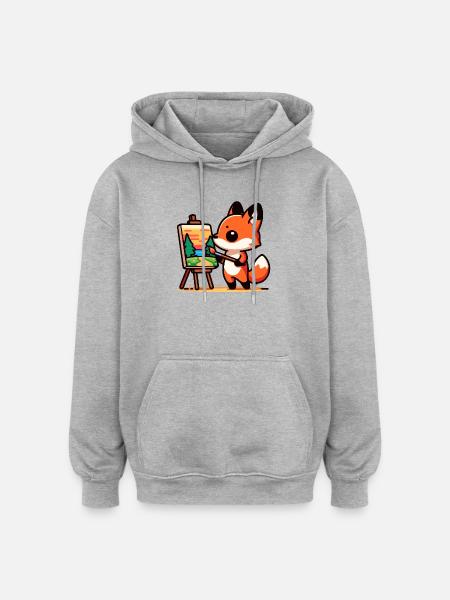 Fox Palette: Der Waldmaler - Oversized Unisex Hoodie - Grau meliert