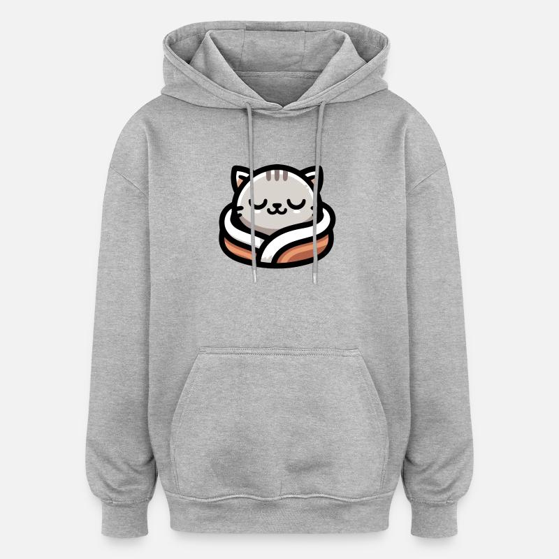 Slumber Paws : Le tigré rêveur - Sweat à capuche oversize unisexe - gris chiné