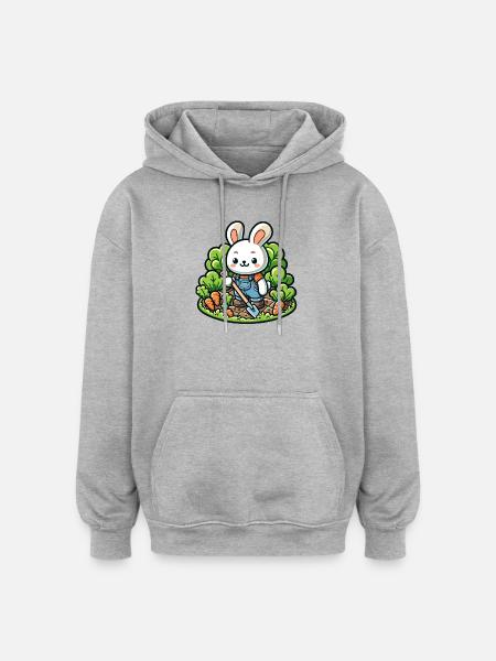 Erntetrichter: Der Gartenhase - Oversized Unisex Hoodie - Grau meliert