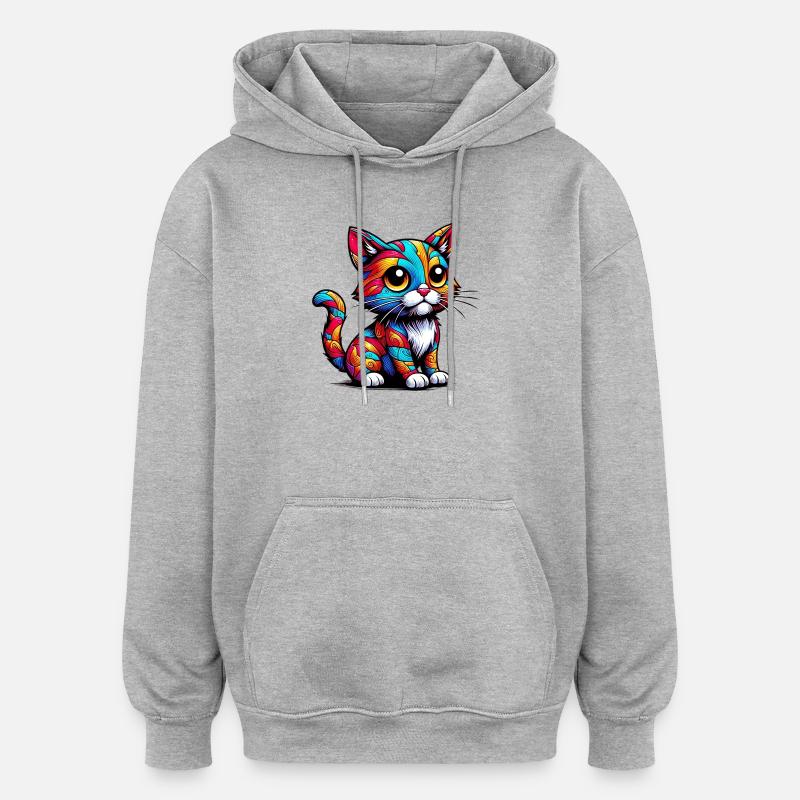 Chat - Sweat à capuche oversize unisexe - gris chiné