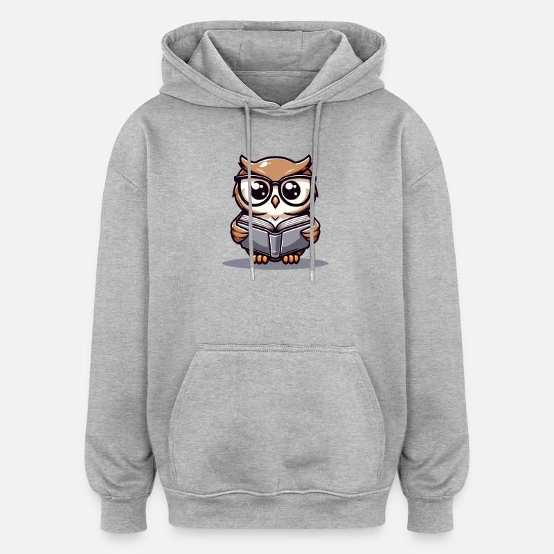 Wise Words: The Bookish Owl - Oversized Unisex Hoodie - heather grey