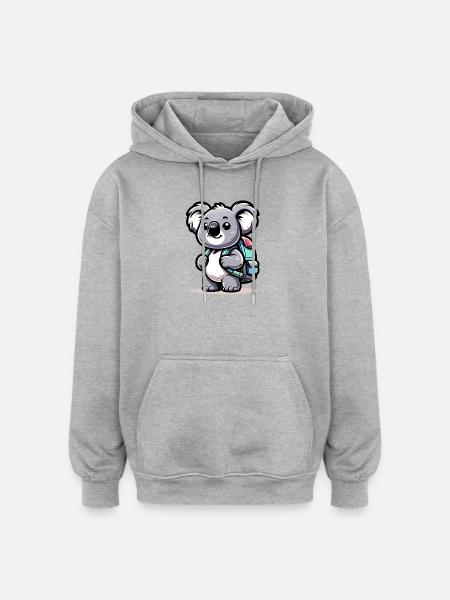Backpacker Koala: The Globetrotting Buddy - Oversized Unisex Hoodie - heather grey