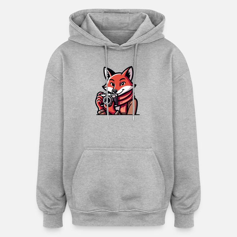Shutter Fox : l’aventurier de l’instantané - Sweat à capuche oversize unisexe - gris chiné