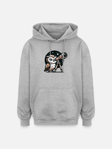 Stargazer Hoot: The Celestial Owl - Oversized Unisex Hoodie - heather grey