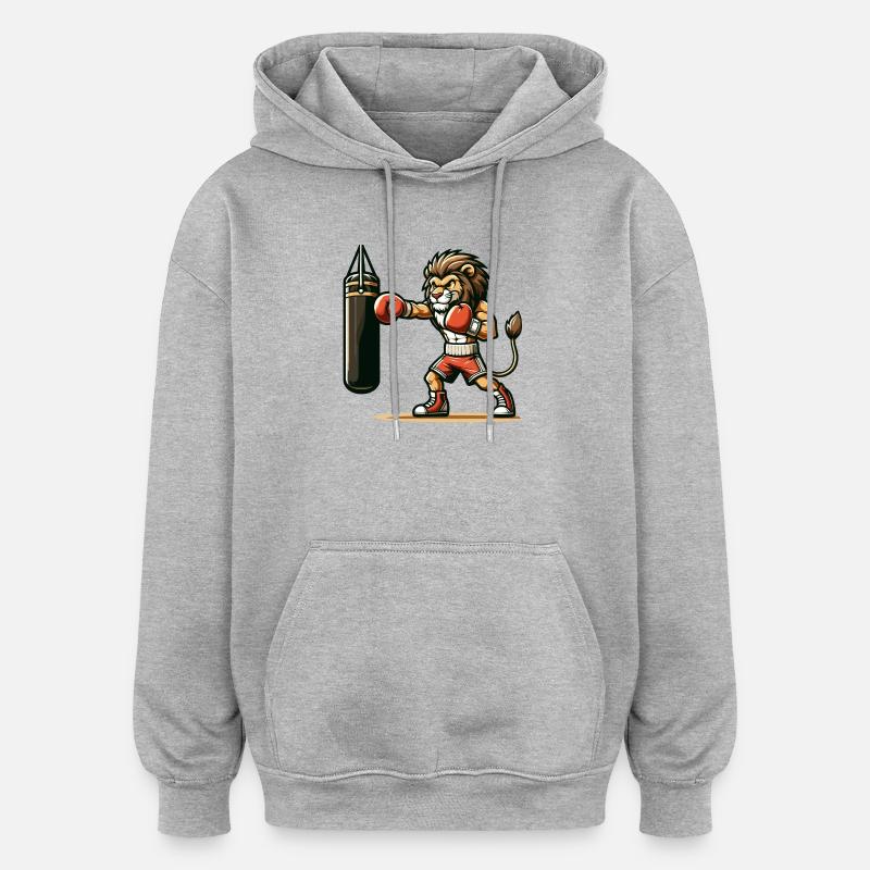 Punchline King: Der Boxlöwe - Oversized Unisex Hoodie - Grau meliert