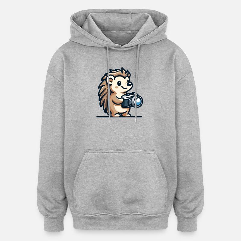 Snapshot Hedgehog: The Shutterbug Buddy - Oversized Unisex Hoodie - heather grey