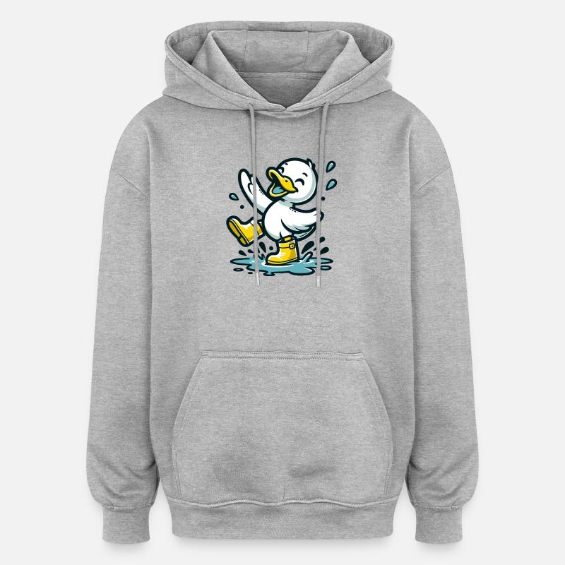 Splashy Quacker: The Puddle-Hopping Duck - Oversized Unisex Hoodie - heather grey