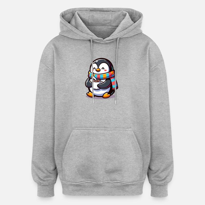 Charmanter Pinguin mit buntem Schal - Oversized Unisex Hoodie - Grau meliert