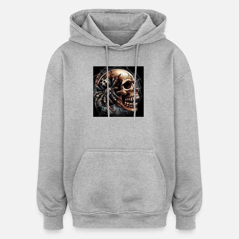 Crâne et araignée - Sweat à capuche oversize unisexe - gris chiné