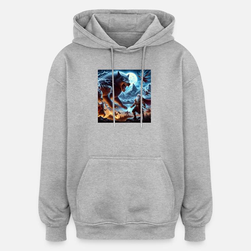 Fenrir - Sweat à capuche oversize unisexe - gris chiné