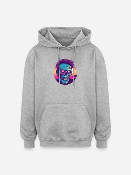 Zombie synthwave 2 - Sweat à capuche oversize unisexe - gris chiné