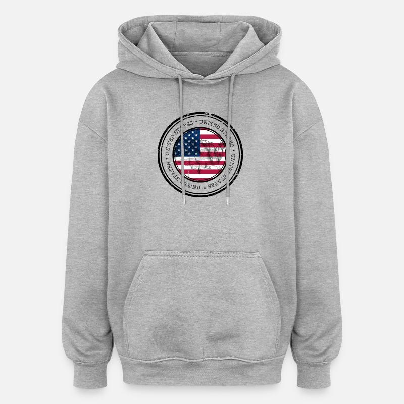 Drapeau des États-Unis Carte Emblème Rond - Sweat à capuche oversize unisexe - gris chiné